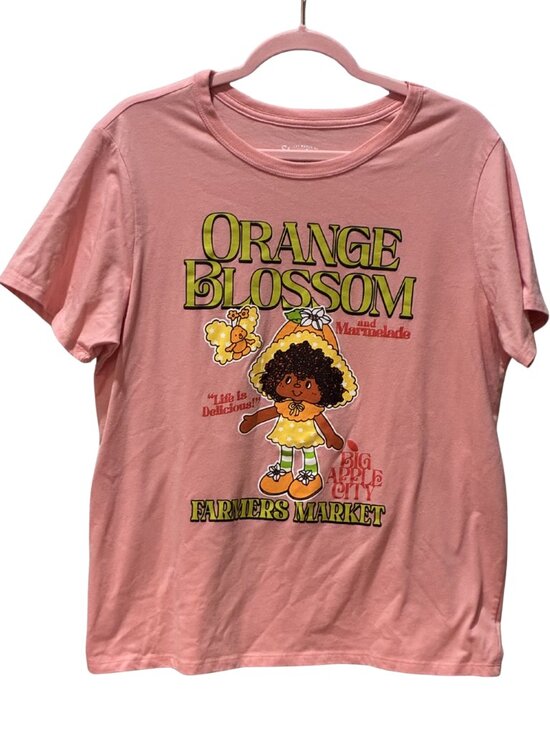 Hybrid Apparel Tops - Strawberry Shortcake Y2K Nostalgic Orange Blossom Kawaii Graphic Tee Pink XL